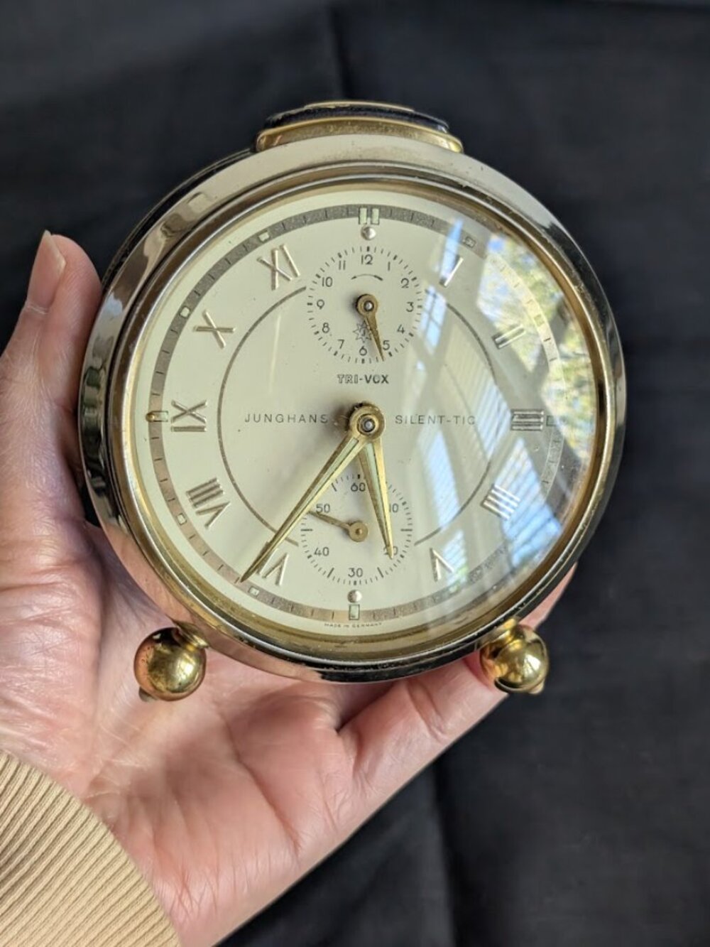 Vintage Germany Alarm Clock Junghans Trivox / Silent-tic Table Desk Watch 1960s